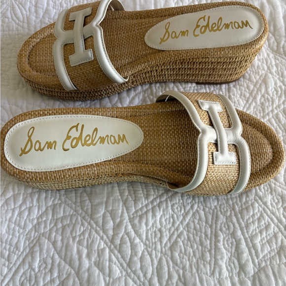 Sam Edelman White Leather & Natural Raffia Slide Mules - Picture 3 of 5